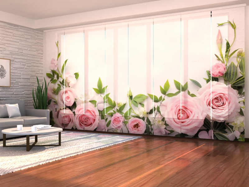 Set of 8 Panel Curtains Tenderness of Pink Roses