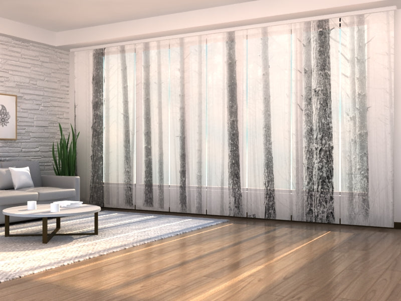 Set of 8 Panel Curtains Trees Trunks in Winter Fog