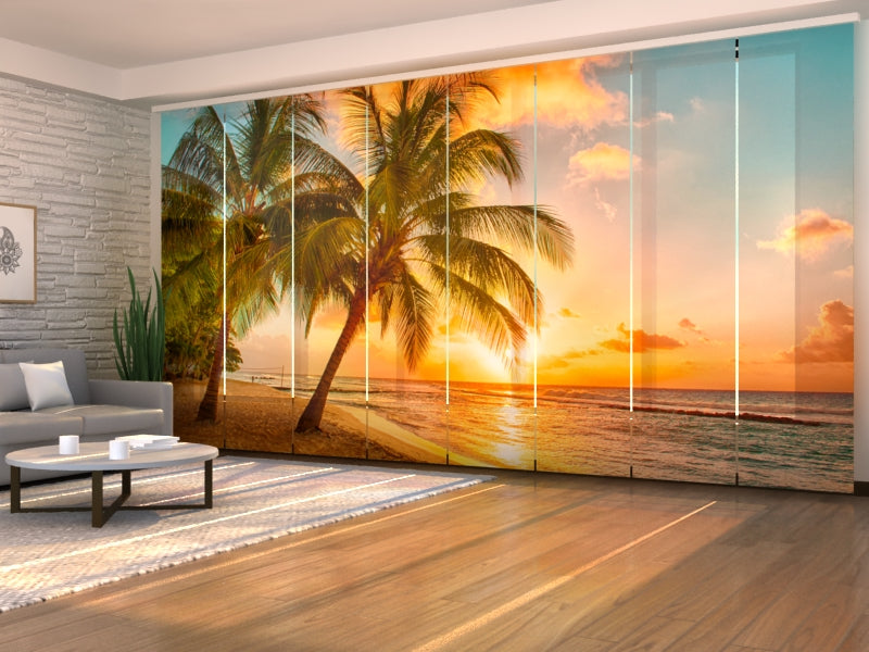 Set of 8 Panel Curtains Tropical Coast