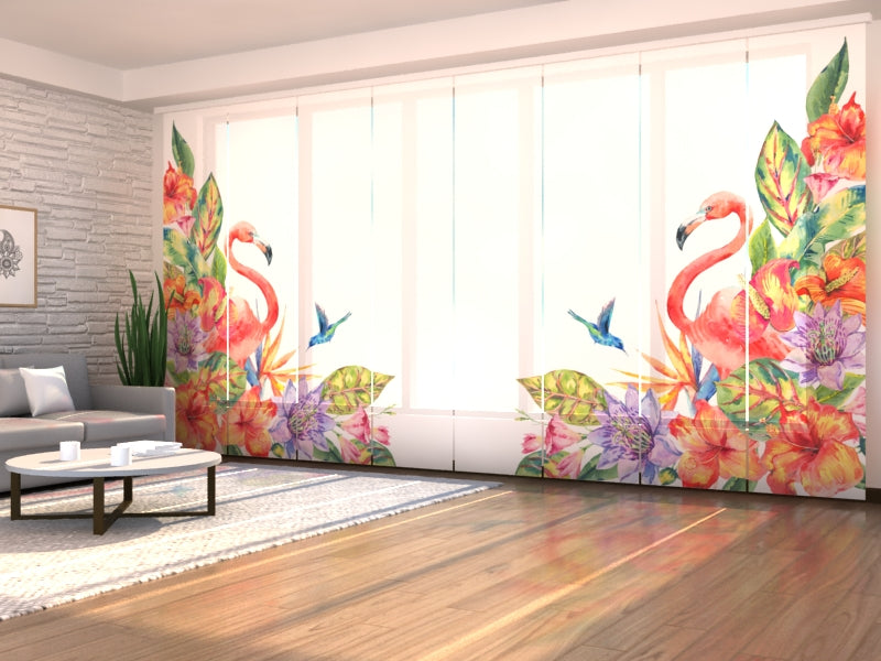 Set of 8 Panel Curtains Tropical Flamingo