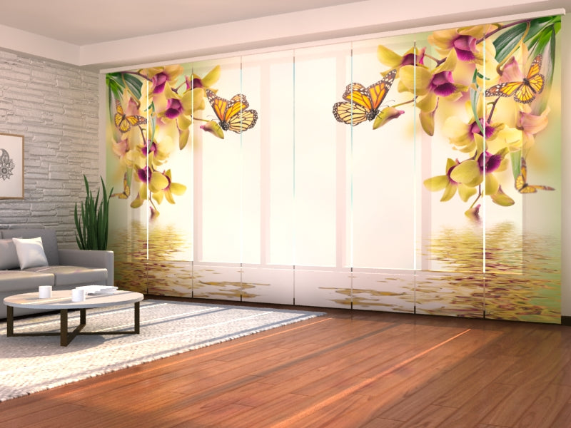Set of 8 Panel Curtains Tropical Flowers