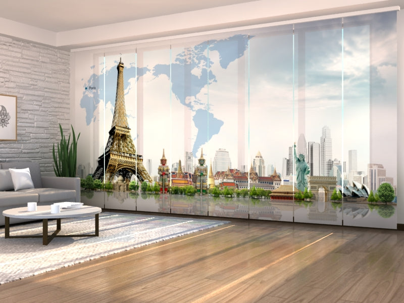 Set of 8 Panel Curtains World Map