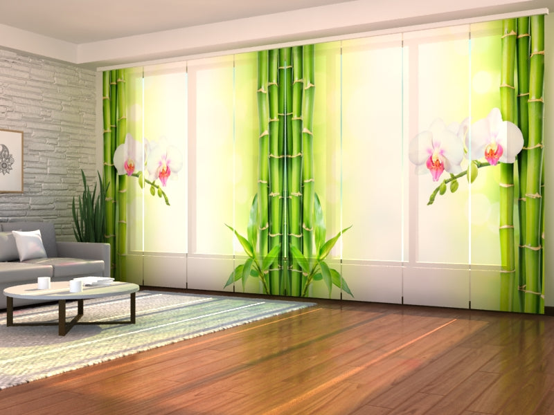 Juego de 8 Paneles de Cortinas Orquídea Blanca con Bambú Fresco