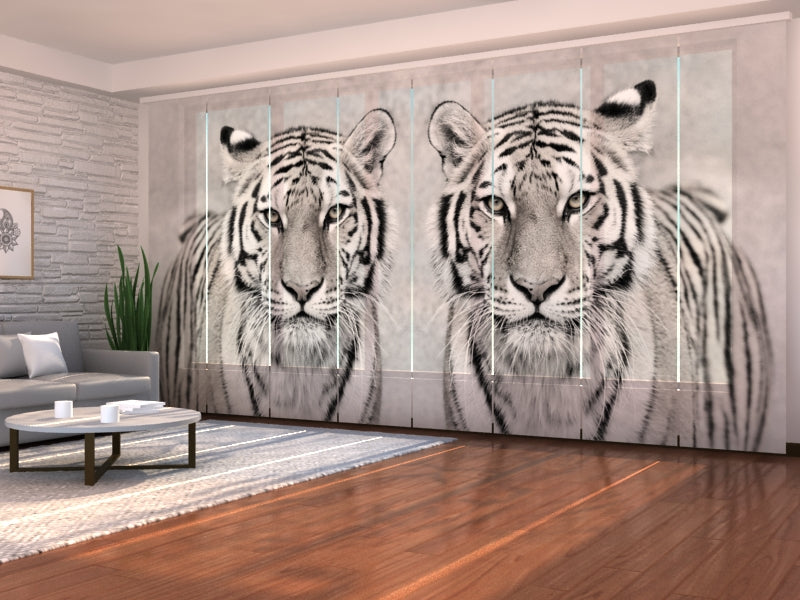Set of 8 Panel Curtains White Tiger