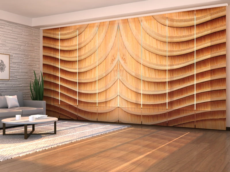 Set of 8 Panel Curtains Wood Abstract Waves