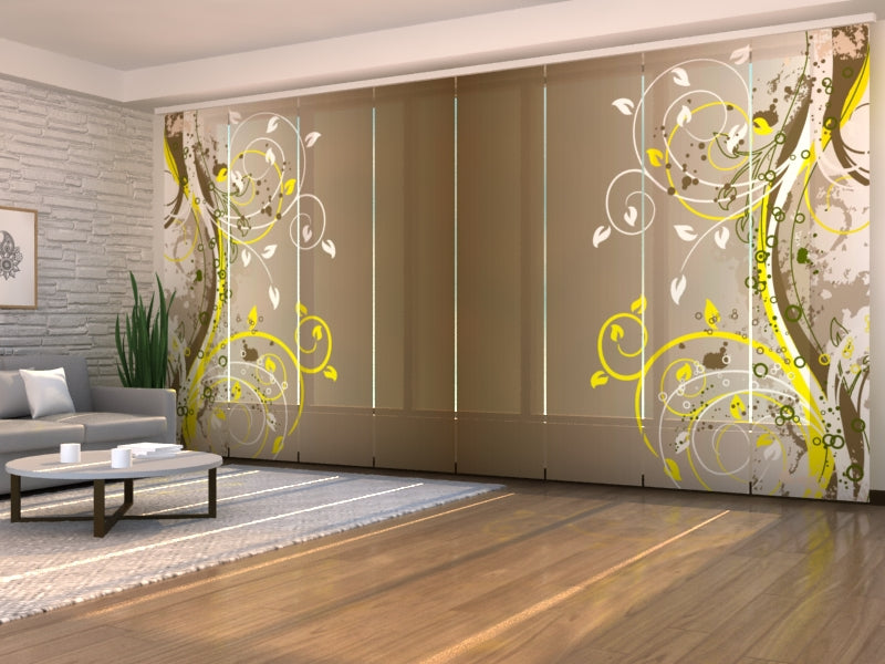 Rideau à panneaux coulissants Art floral sur fond marron