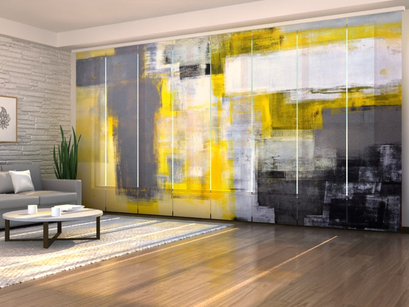 Sliding Panel Curtain Grey and Yellow Art Painting