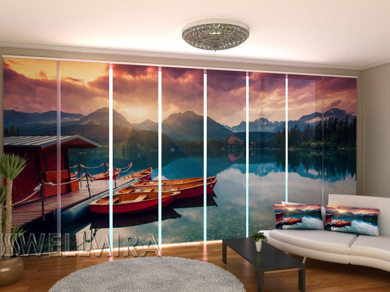 Set of 8 Panel Curtains Boats near the Pier - Wellmira