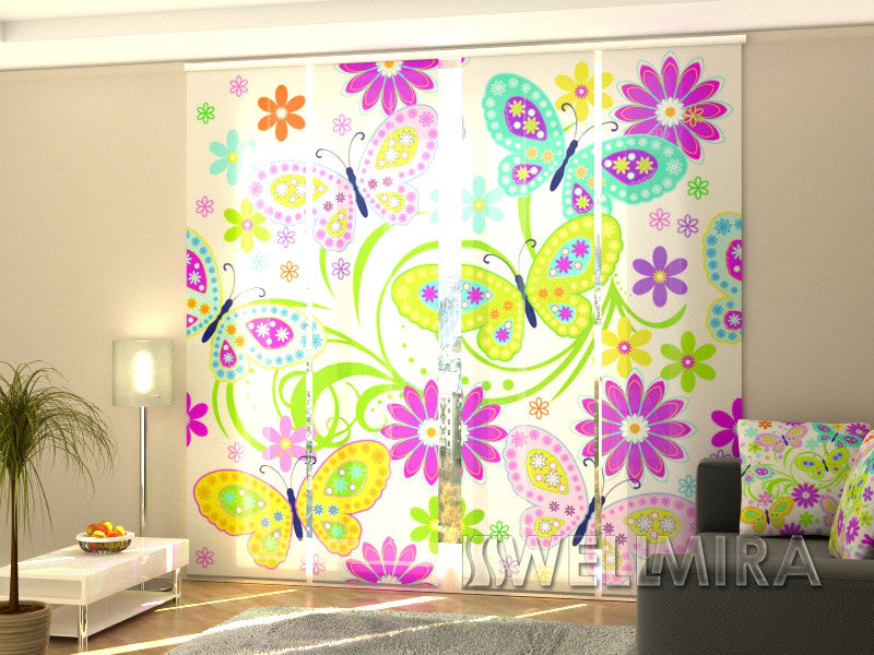 Set of 4 Panel Curtains Butterfly - Wellmira