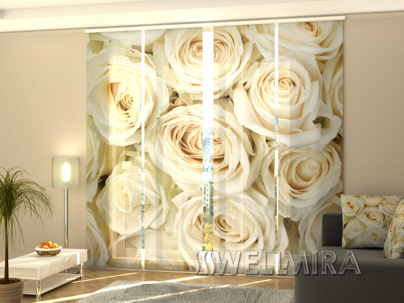 Set of 4 Panel Curtains Champagne Roses 2 - Wellmira