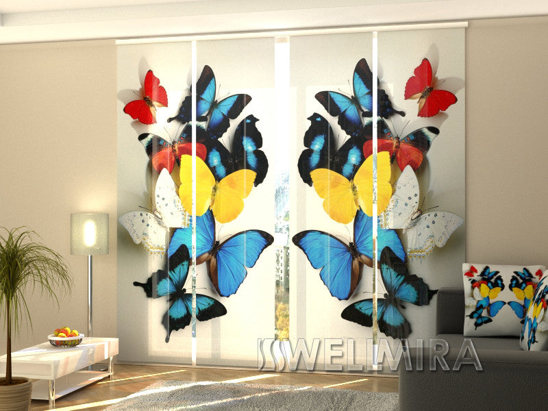 Set of 4 Panel Curtains Colorful Butterflies - Wellmira