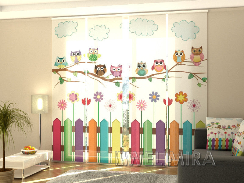 Set of 4 Panel Curtains Funny Owl - Wellmira