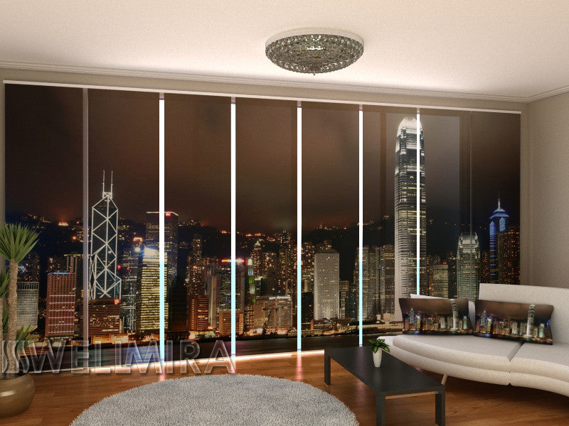 Set of 8 Panel Curtains Hong Kong Skyline - Wellmira