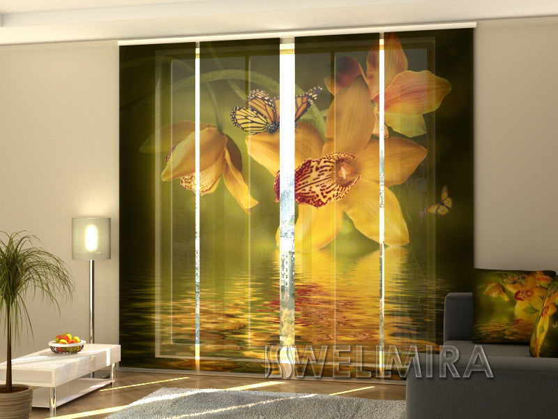 Set of 4 Panel Curtains Jade Orchids - Wellmira