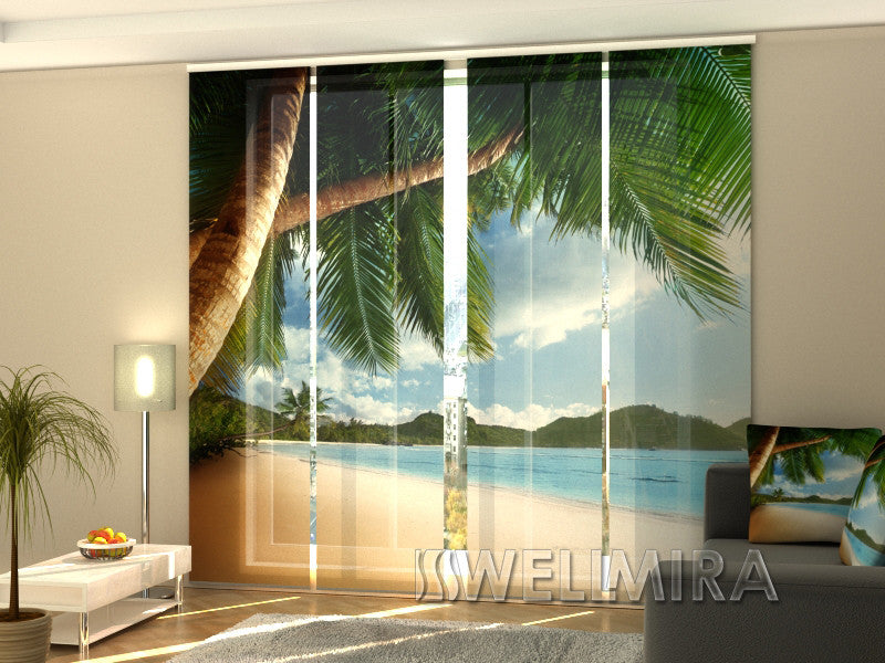 Set of 4 Panel Curtains Ocean and Palms - Wellmira