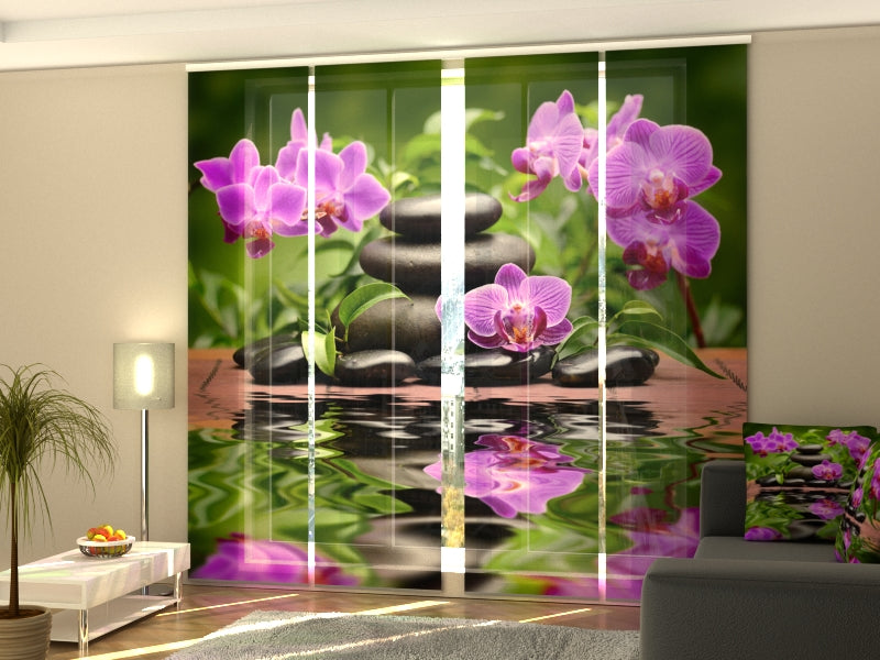 4-Panel Curtains Kit with 4-Track Rail, Orchids in the Garden, Size: 60x245 cm