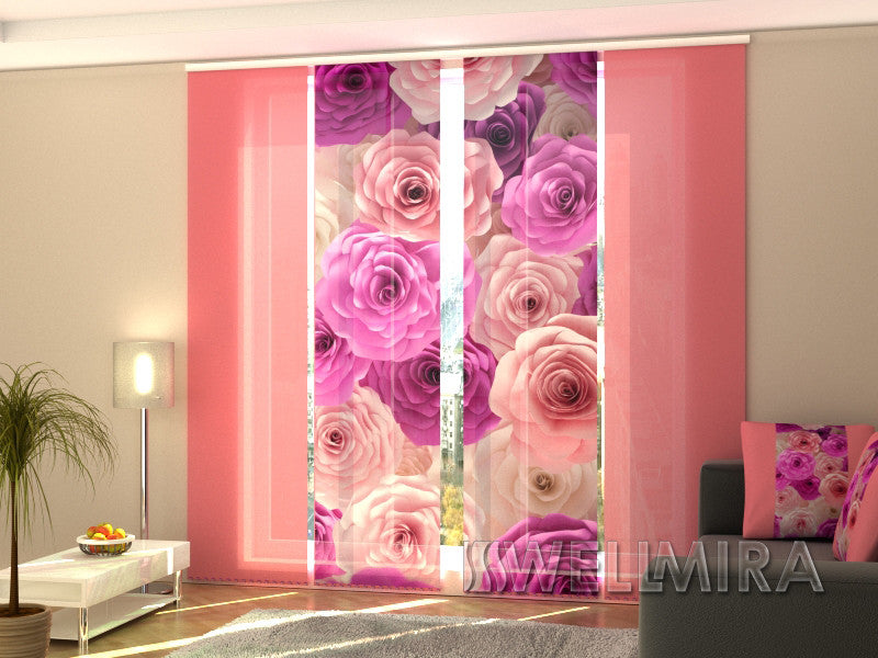 Set of 4 Panel Curtains Roses Carolina - Wellmira