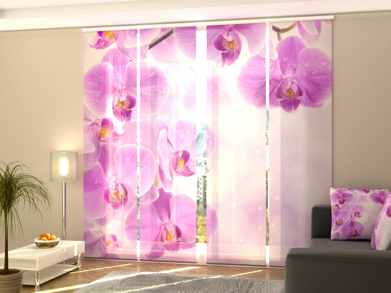 4-Panel Curtains Kit with 4-Track Rail, Starry orchid, Size: 60x300 cm