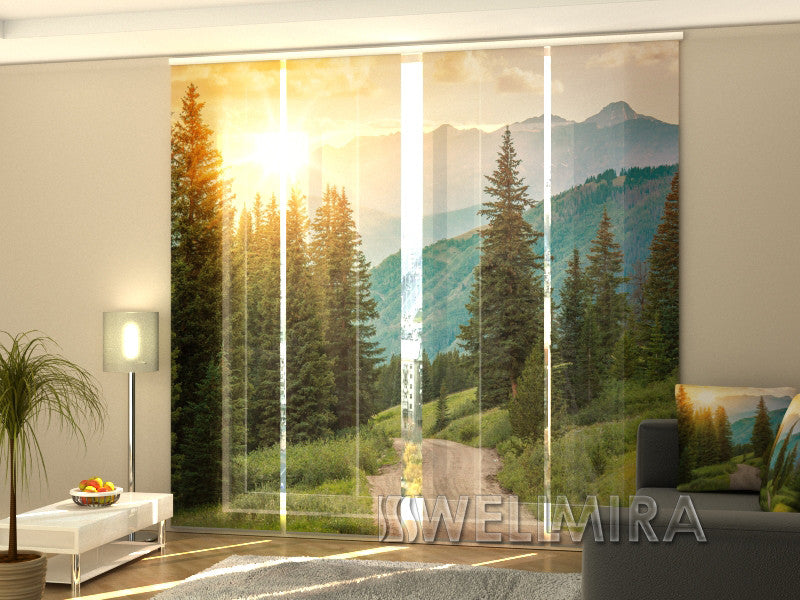 Set of 4 Panel Curtains Sun and Mountains - Wellmira