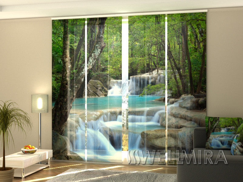 Set of 4 Panel Curtains Thai waterfall in Spring - Wellmira