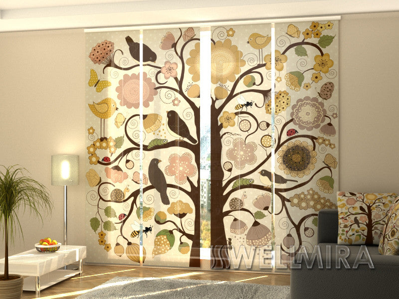 Set of 4 Panel Curtains Tree with Birds - Wellmira