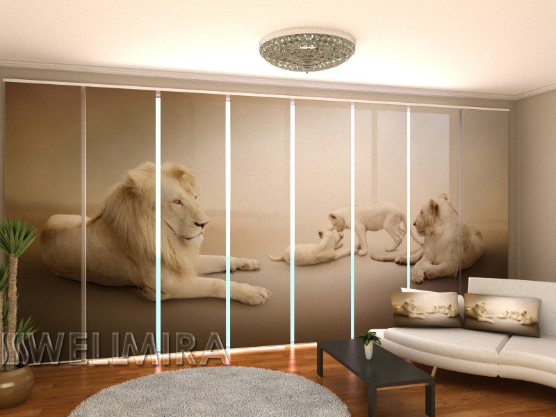 Set of 8 Panel Curtains White Lions - Wellmira