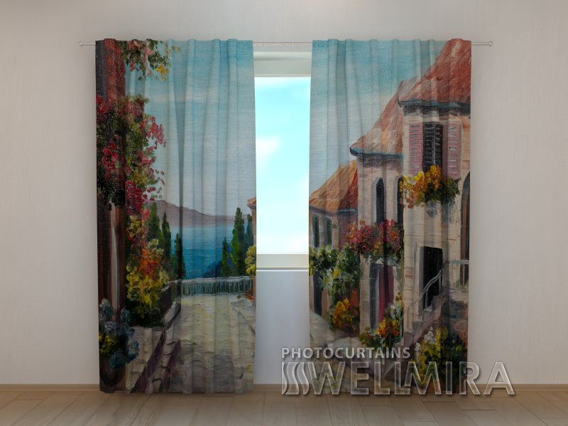 Photo Curtain Painting Lane by the Sea - Wellmira