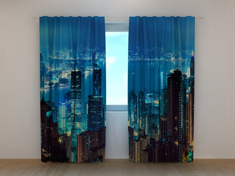 Photo Curtain Panorama of Evening Hong Kong