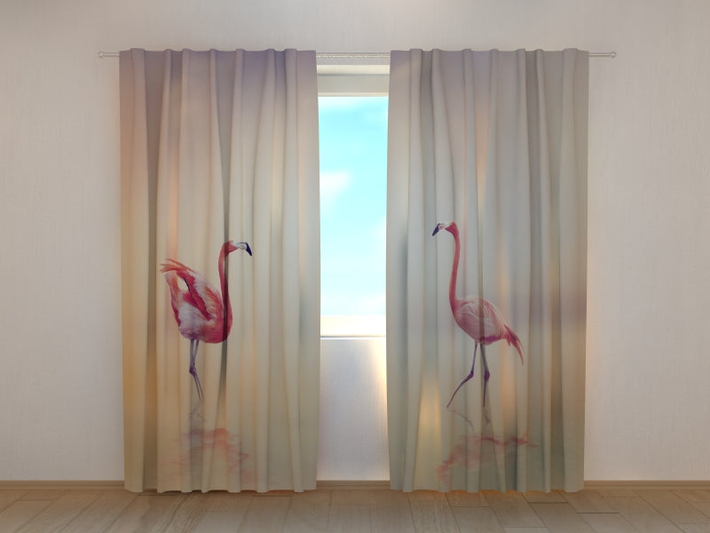 Photo Curtain Pink Flamingos at Sunset
