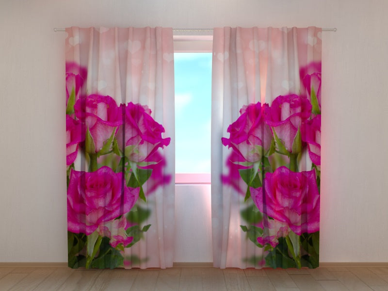 Photo Curtain Pink Roses and Air Hearts