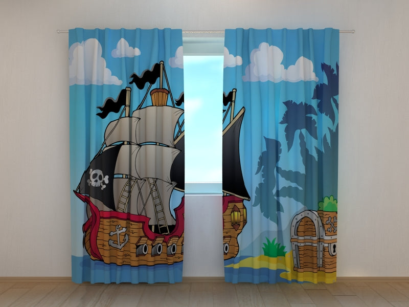 Photo Curtain Pirate Ship and Treasure