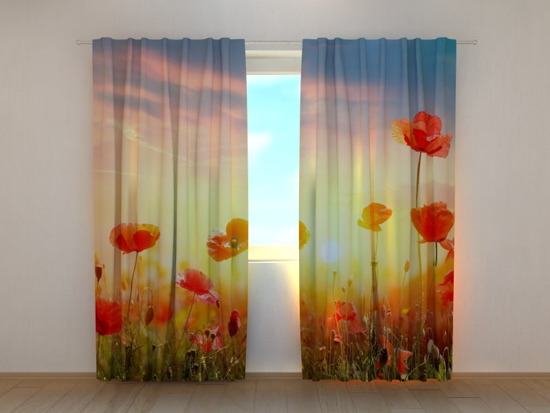 Photo Curtain Poppies Field at Sunset