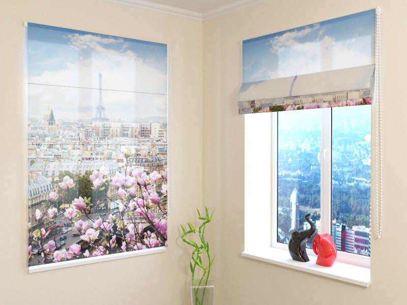 Roman Blind Eiffel Tower with Blooming Magnolia