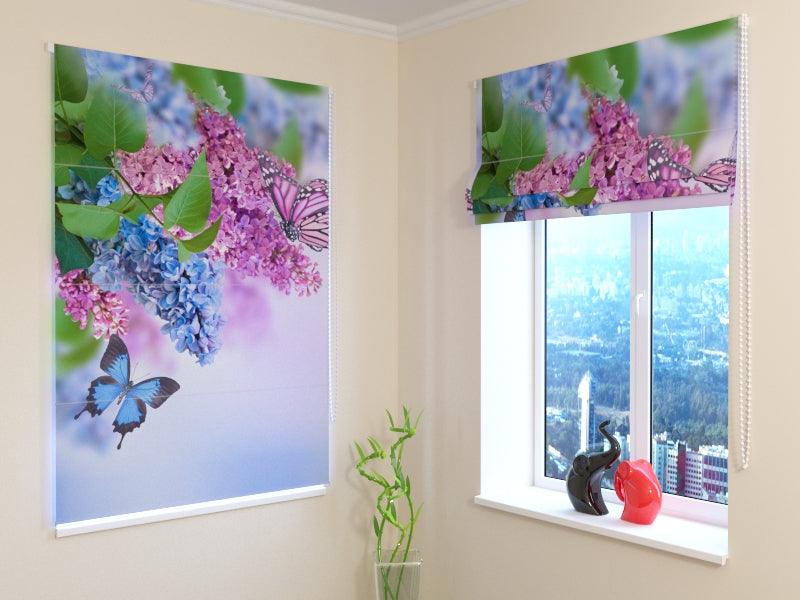 Roman Blind Lilac and Butterflies