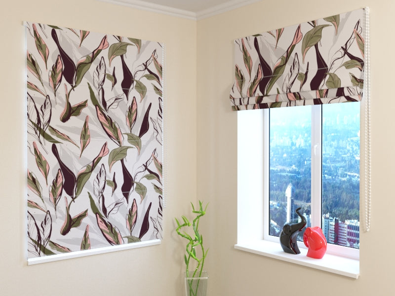 Store Romain Feuilles Tropicales Vert Pastel