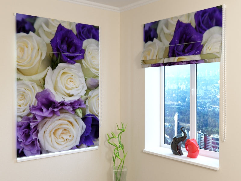 Roman Blind Purple and White Roses Bouquet