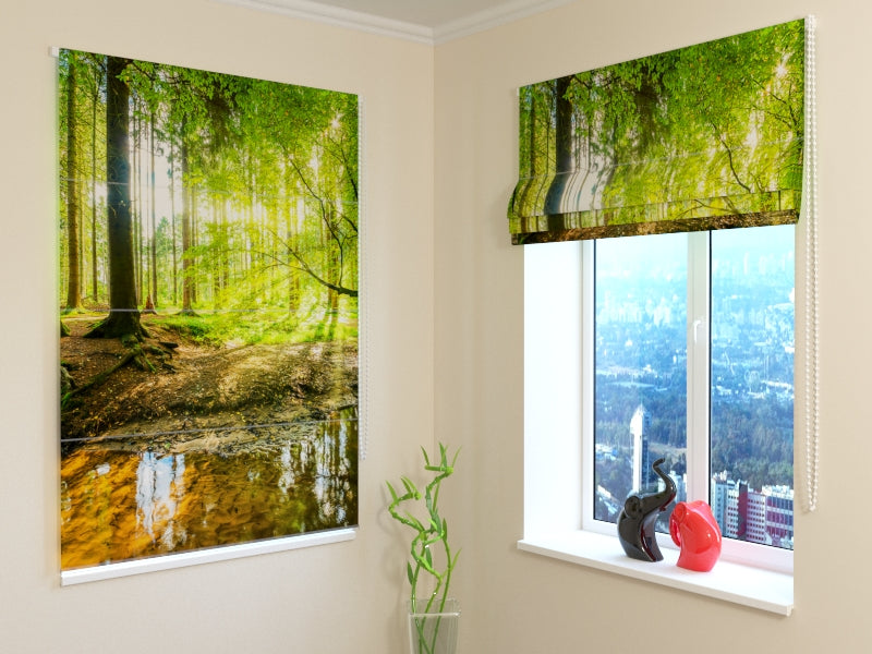 Rayons de soleil aveugles romains dans la forêt