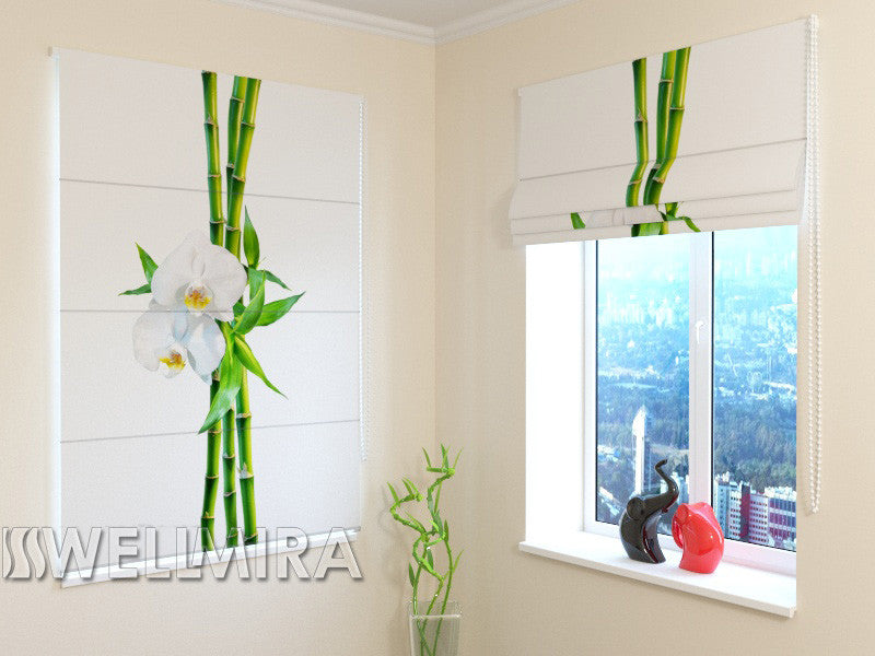 Roman Blind Bamboo and White Orchid - Wellmira