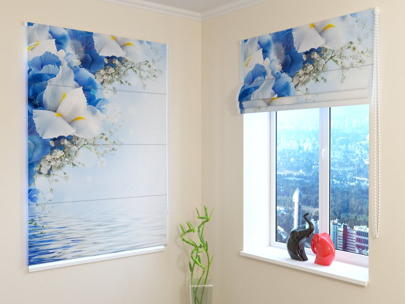Roman Blind Blue Irises 2