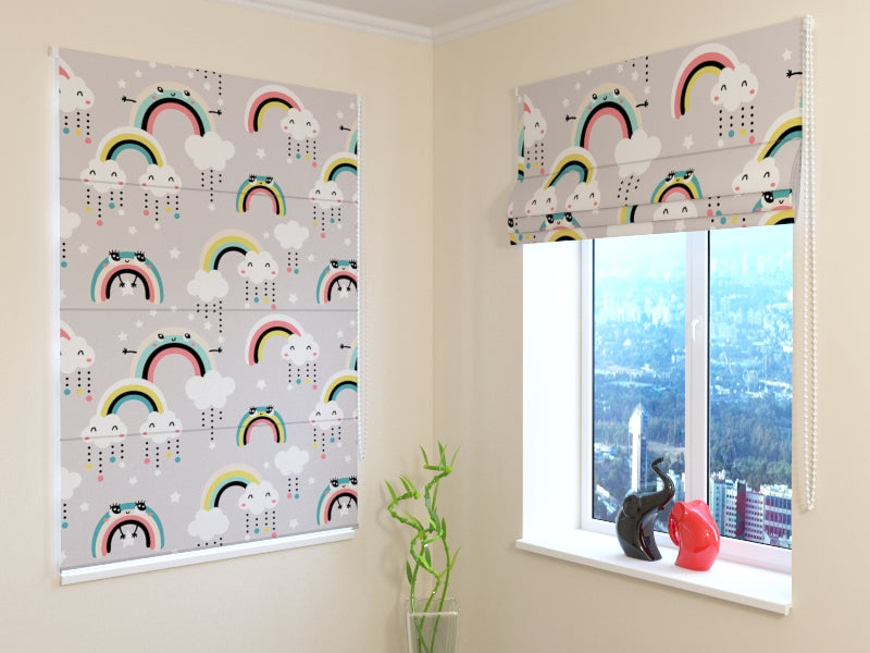 Roman Blind Cute Rainbow and Clouds with Eyes - Wellmira