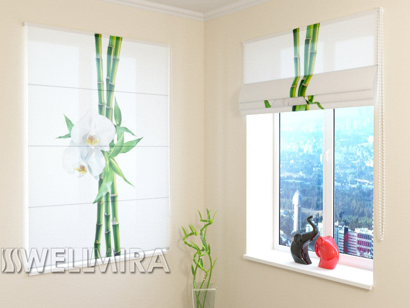 Roman Blind Bamboo and White Orchid