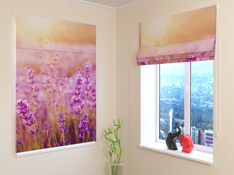 Roman Blind Sunset over a Lavender Field