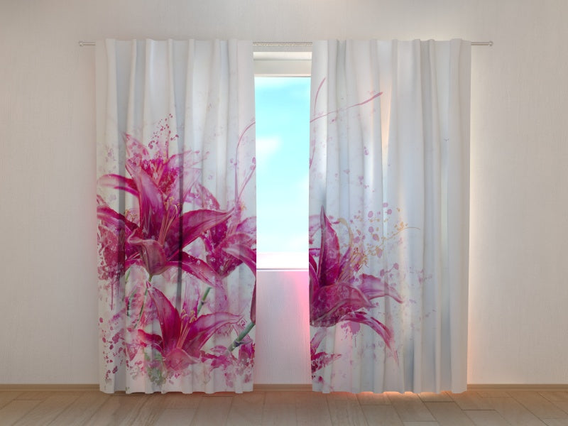 Photo Curtain Raspberry Lilies