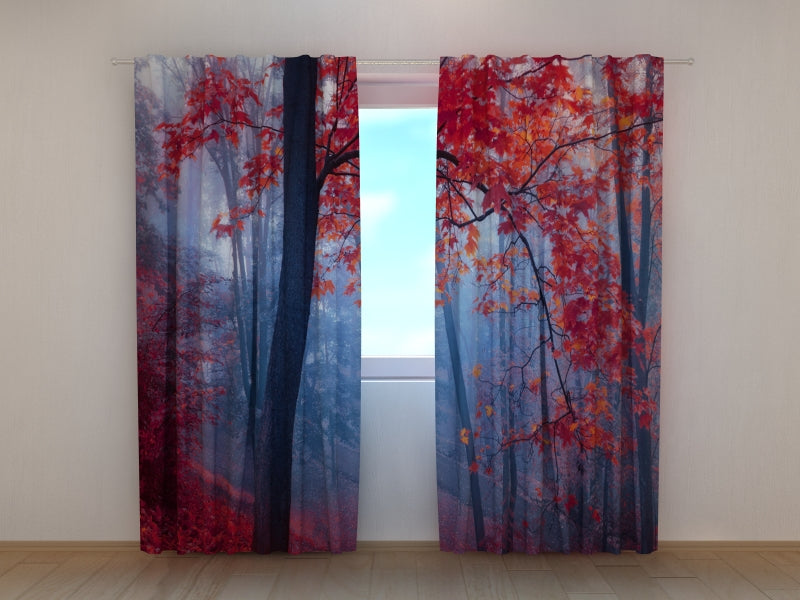 Rideau photo Feuilles rouges dans la brume