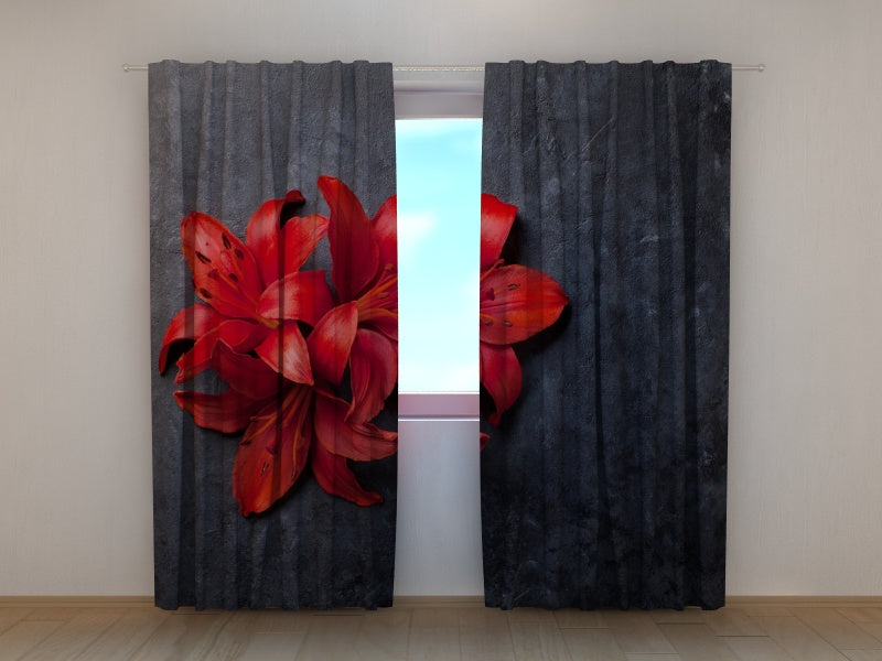 Photo Curtain Red Lilies on a Stone