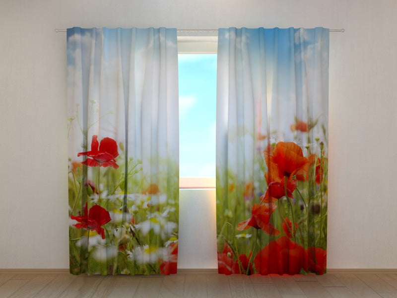 Photo Curtain Red Poppies and Blue Sky