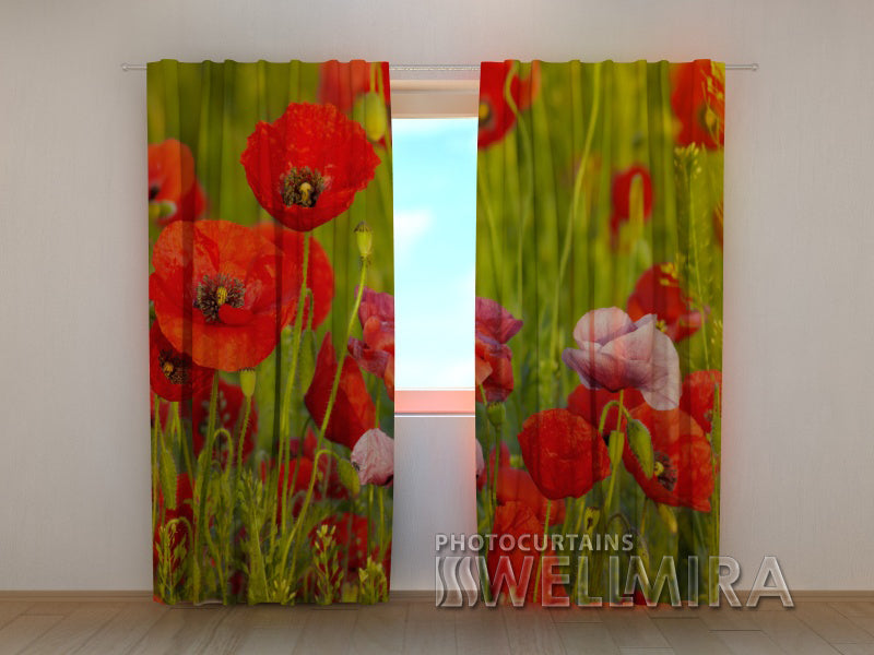 3D Curtain Red Poppies - Wellmira