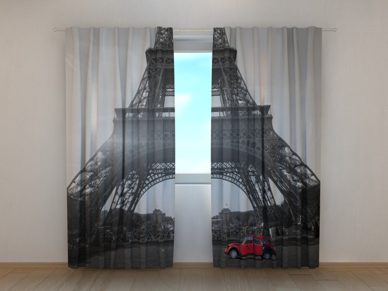Photo Curtain Retro Car and Eiffel Tower