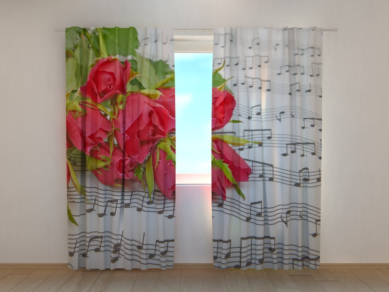 Photo Curtain Roses and Notes - Wellmira