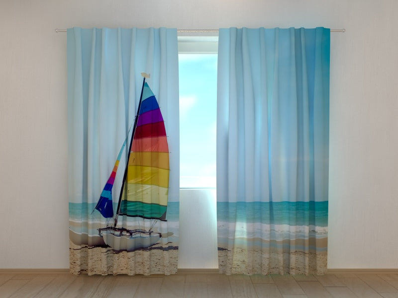 Photo Curtain Sailboat on Tropical Beach